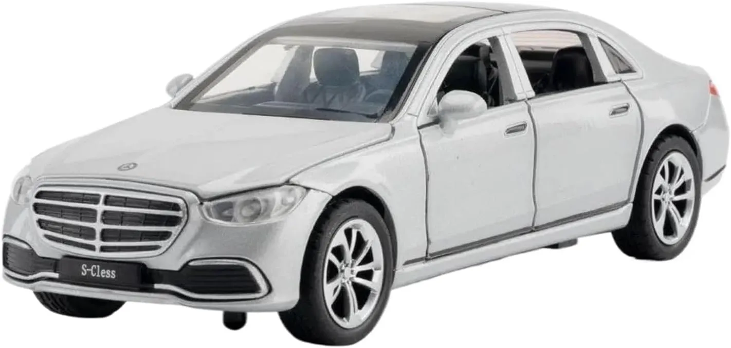1 32 for Benz S400L Sound Light 6 Doors Opened Pull Back Alloy Miniature Car Model Simulation Souvenir Motor Vehicles Toys(Silver)