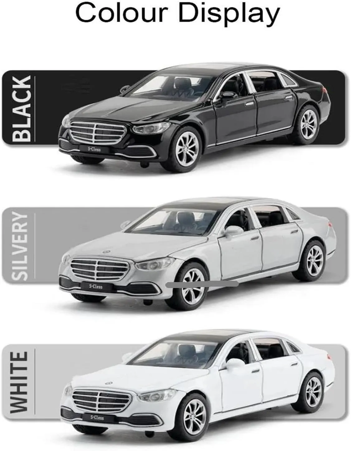 1 32 for Benz S400L Sound Light 6 Doors Opened Pull Back Alloy Miniature Car Model Simulation Souvenir Motor Vehicles Toys(Silver)