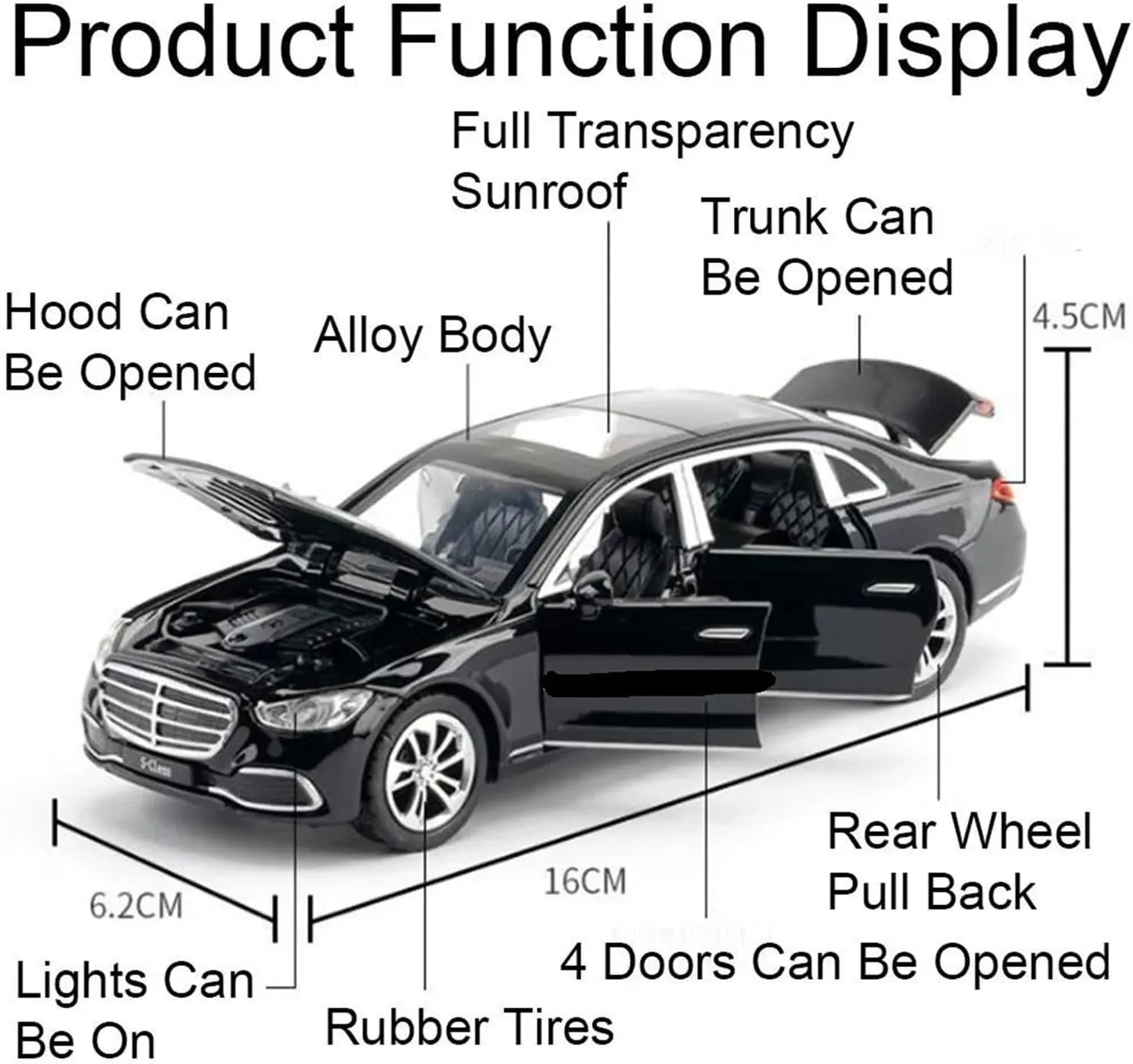 1 32 for Benz S400L Sound Light 6 Doors Opened Pull Back Alloy Miniature Car Model Simulation Souvenir Motor Vehicles Toys(Silver)