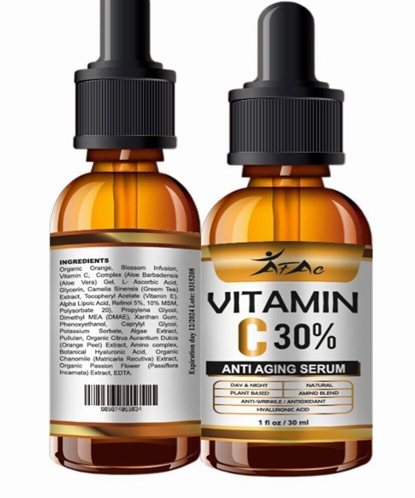 100% Pure Vitamin C Serum for Face – Anti-Aging Serum with Hyaluronic Acid & Vitamin E – Brightening & Hydrating Facial Serum – Organic Skincare – 1 fl oz (30ml)