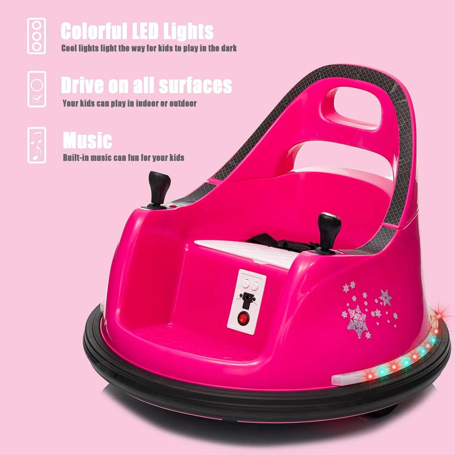 12V Bumper Cars for Kids,2 Gears Electric Car, Bumper Car Toys Gifts, Kids Toy Electric Car with Remote Control and Led Lights, Bluetooth, 360° Rotating,Suitable for Boys and Girls (Rose Red)