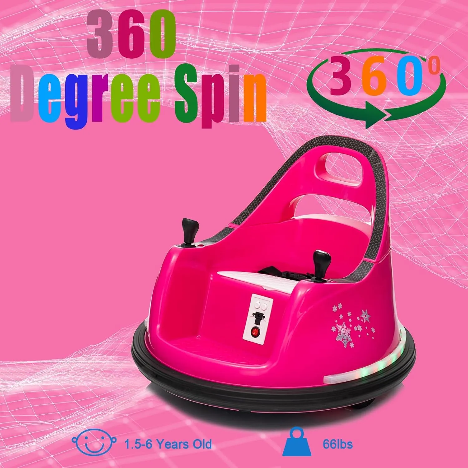 12V Bumper Cars for Kids,2 Gears Electric Car, Bumper Car Toys Gifts, Kids Toy Electric Car with Remote Control and Led Lights, Bluetooth, 360° Rotating,Suitable for Boys and Girls (Rose Red)