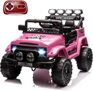12V Electric Kids Ride On Truck for Kids Ages 37-96 Months, Ride On Toys Car with 5MPH Max Speed, Remote Control, Accelerator Pedal, Treaded Tires, Steering Wheel, Music and Story, Pink
