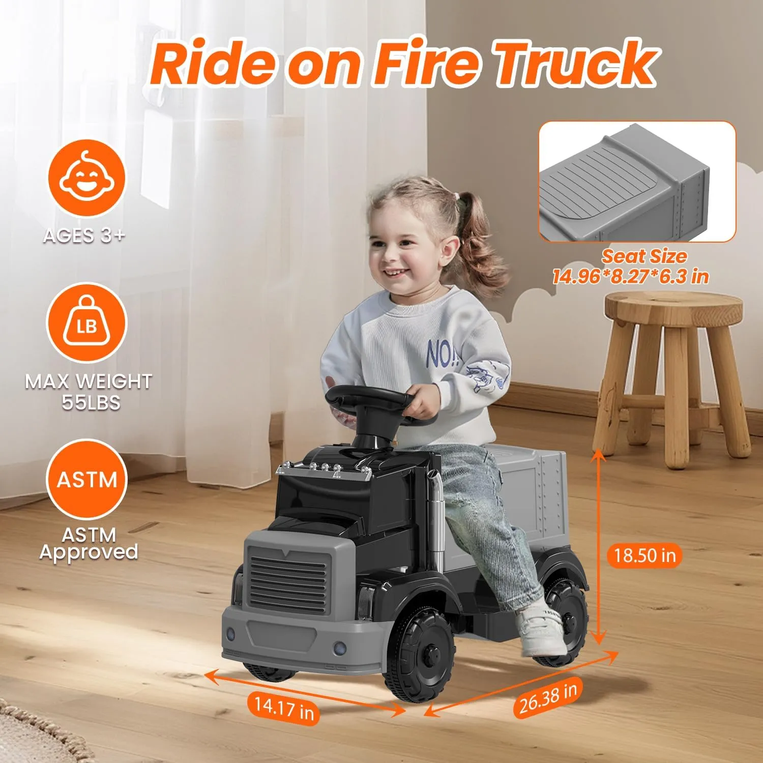 12V Electric Ride On Car for Toddlers, Kids Vehicle with Steering Wheel, Under-Seat Storage, Headlights, Music, Battery Powered Toy Car for Boys and Girls, Black
