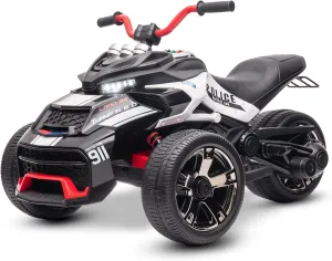 12V Kids Electric Motorcycle Ride on ATV, 3 Wheeler Power Wheel, w/LED Lights, EVA Tires, High & Low Speed, Horn, Music, Police car