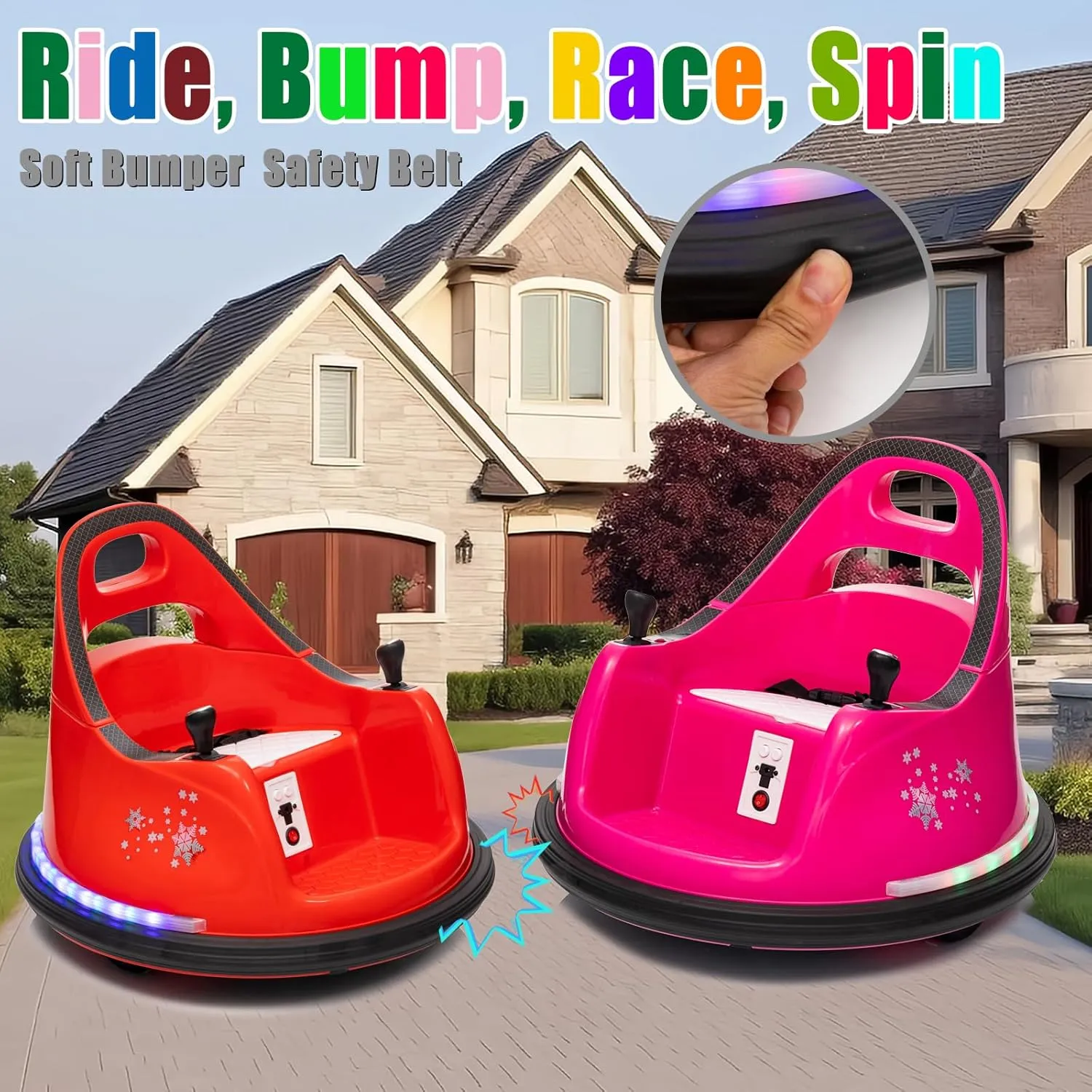 12V Toddlers Kids Ride-on Bumper Car, Baby Electric Ride On Bumper Toy Car with Remote Control, Music, 360 Degree Spin Gift Toys for Toddlers Boys and Girls, Rose Pink