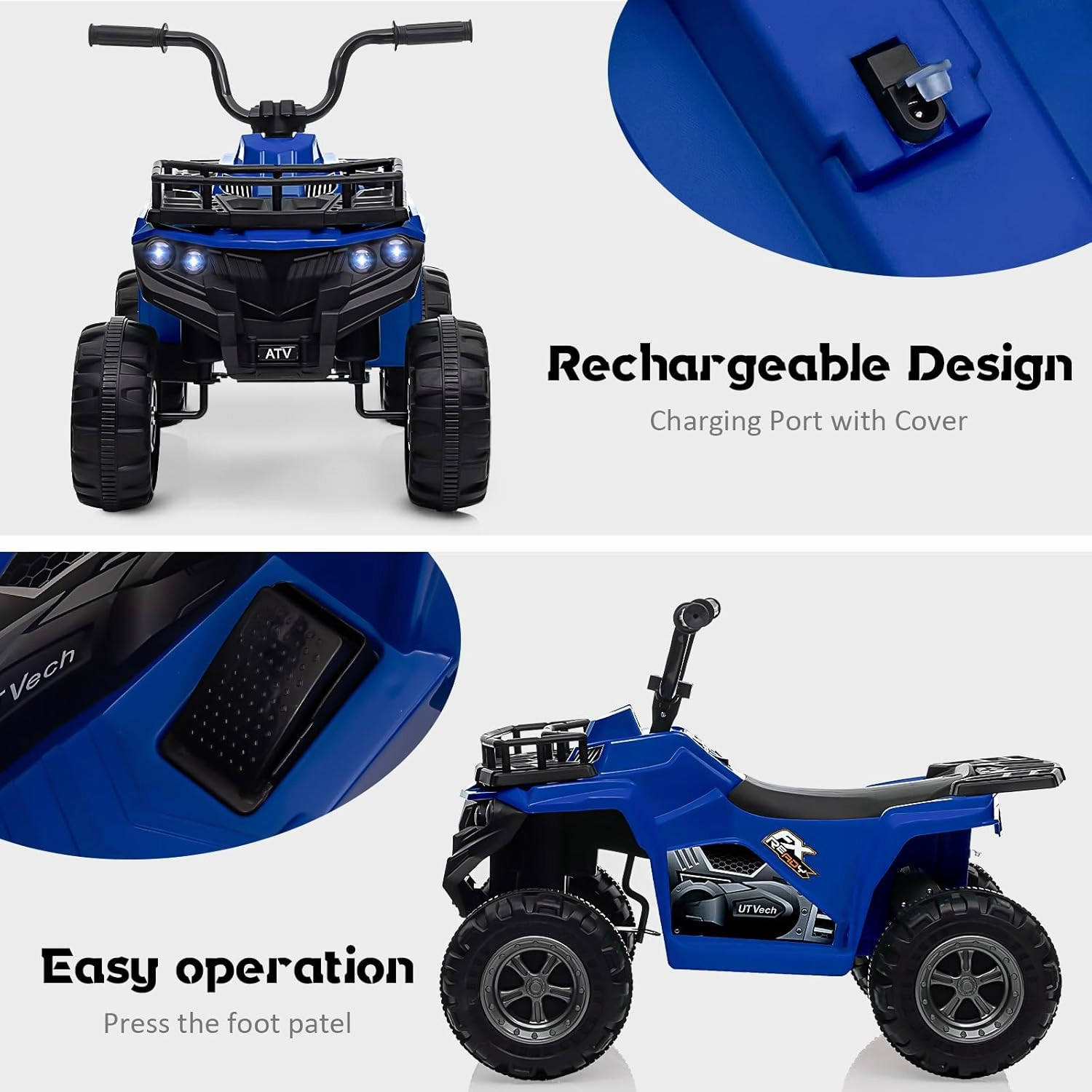 12V Kids ATV 4 Wheeler Electric Ride-On Toy (2-5 Years), 4-Wheel 1.8MPH with LED Lights, Horn, Built-in Music, ASTM/CPSIA Certified, Safe Design, Easy Drive, High/Low Speed Options