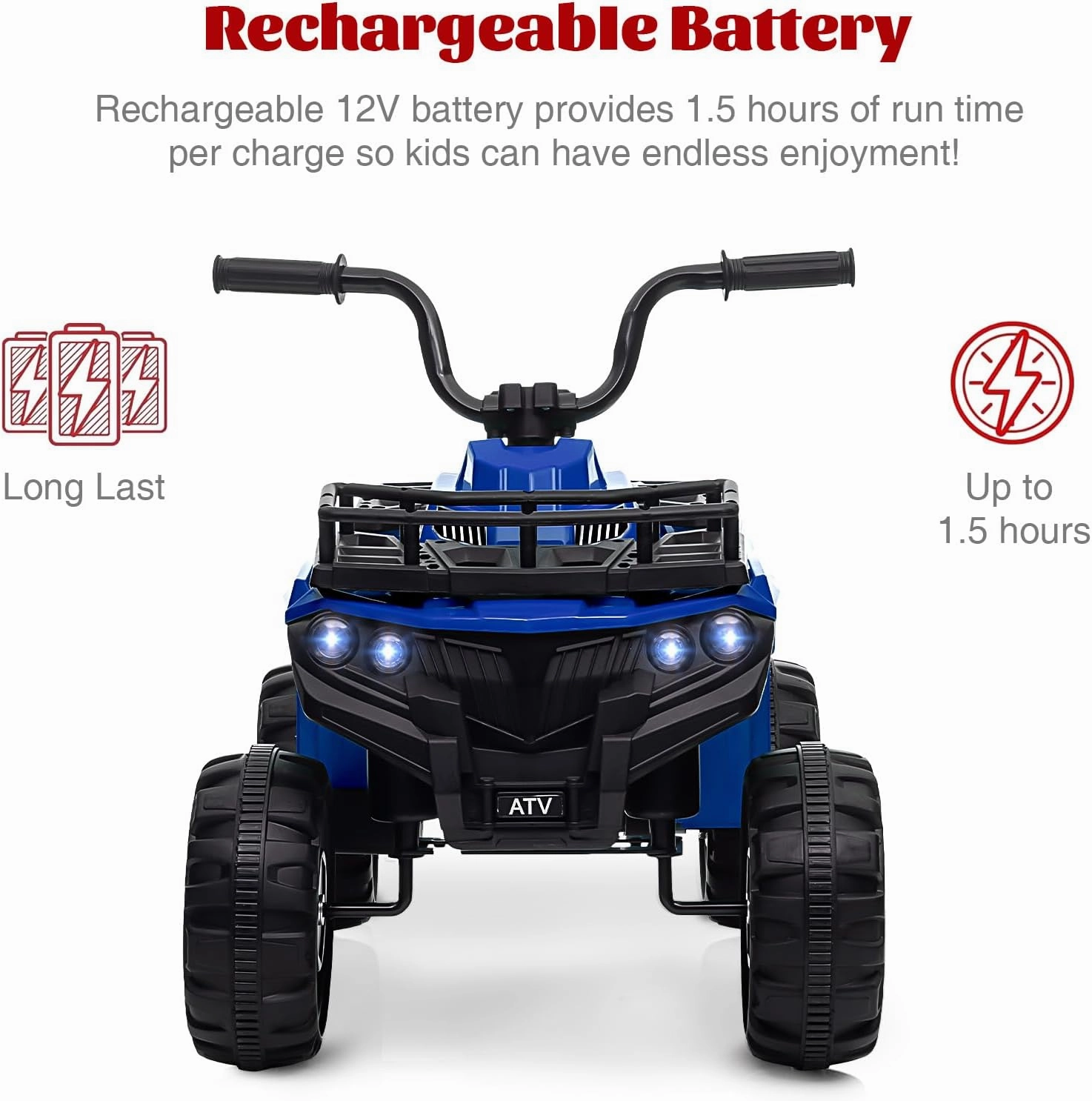 12V Kids ATV 4 Wheeler Electric Ride-On Toy (2-5 Years), 4-Wheel 1.8MPH with LED Lights, Horn, Built-in Music, ASTM/CPSIA Certified, Safe Design, Easy Drive, High/Low Speed Options