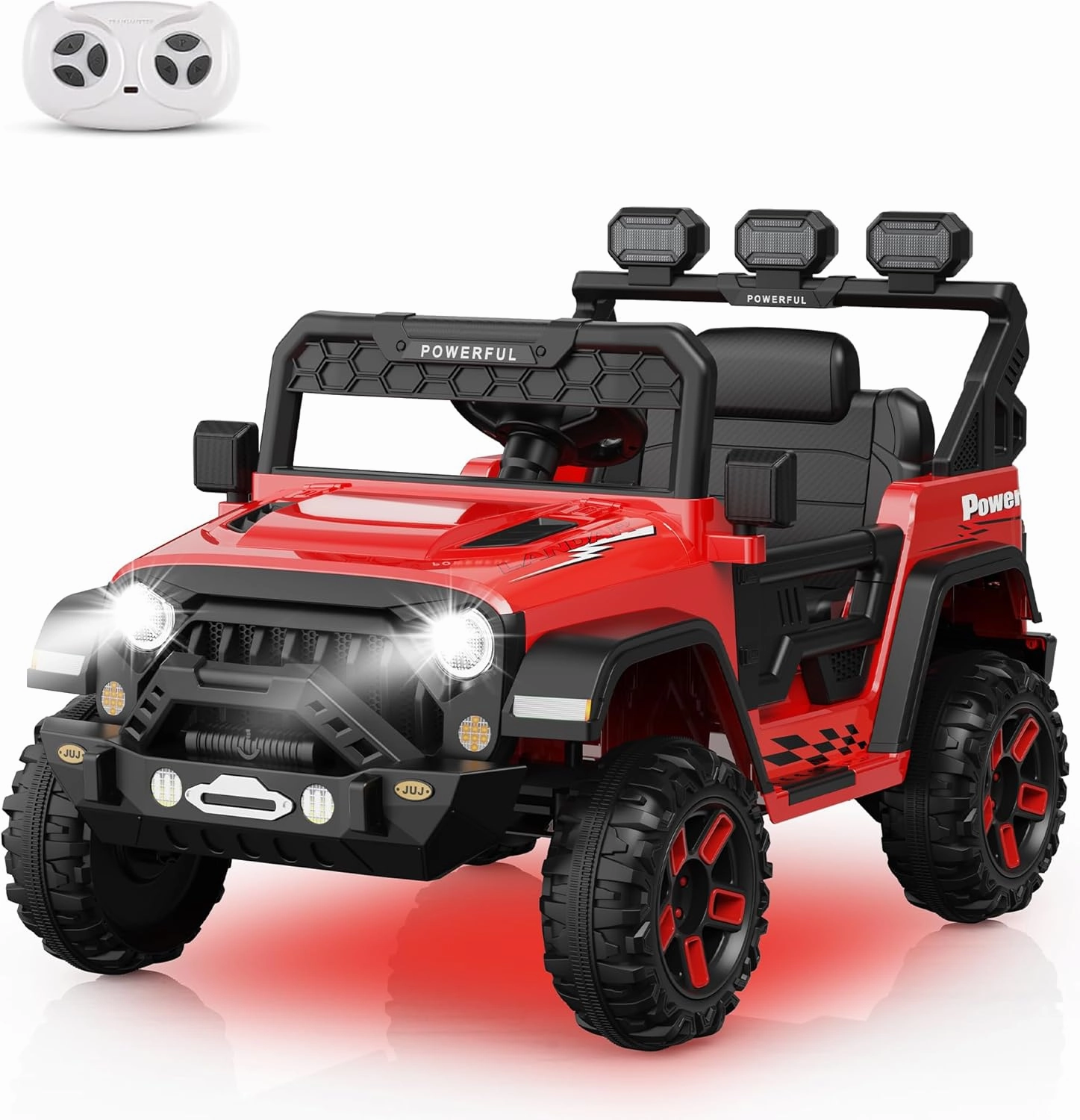 12V Ride On Truck Car with Parent Remote Control, Kids Electric Vehicle Car for Toddlers, Kids Car to Drive, Battery Powered Toy Car with 4 Wheels, LED Light, Bluetooth, 3 Speeds, Red