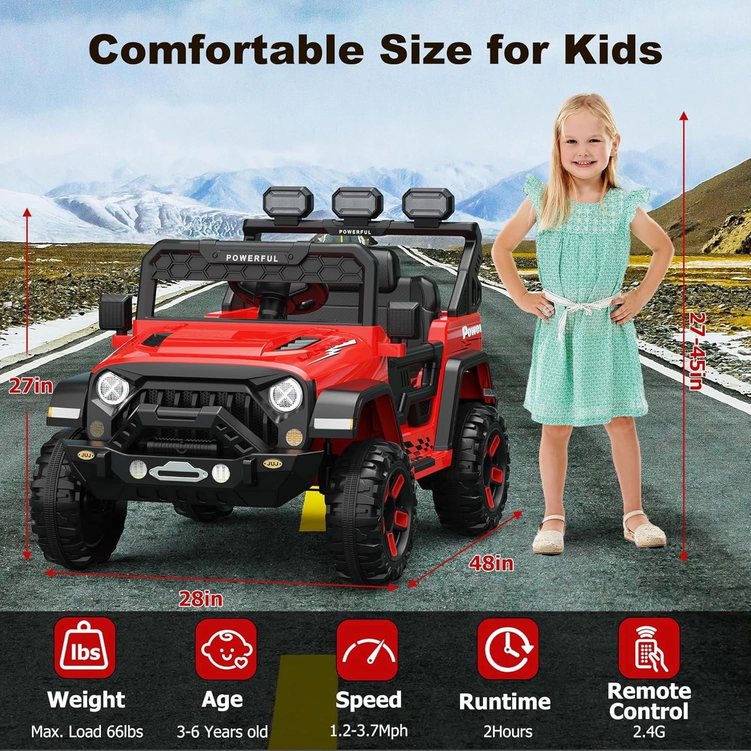 12V Ride On Truck Car with Parent Remote Control, Kids Electric Vehicle Car for Toddlers, Kids Car to Drive, Battery Powered Toy Car with 4 Wheels, LED Light, Bluetooth, 3 Speeds, Red