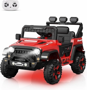 12V Ride On Truck Car with Parent Remote Control, Kids Electric Vehicle Car for Toddlers, Kids Car to Drive, Battery Powered Toy Car with 4 Wheels, LED Light, Bluetooth, 3 Speeds, Red