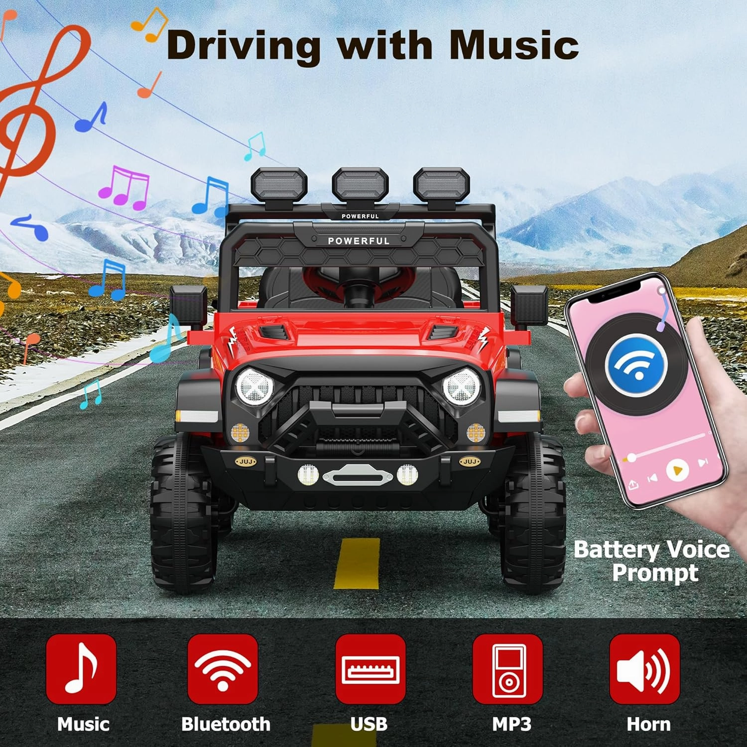 12V Ride On Truck Car with Parent Remote Control, Kids Electric Vehicle Car for Toddlers, Kids Car to Drive, Battery Powered Toy Car with 4 Wheels, LED Light, Bluetooth, 3 Speeds, Red
