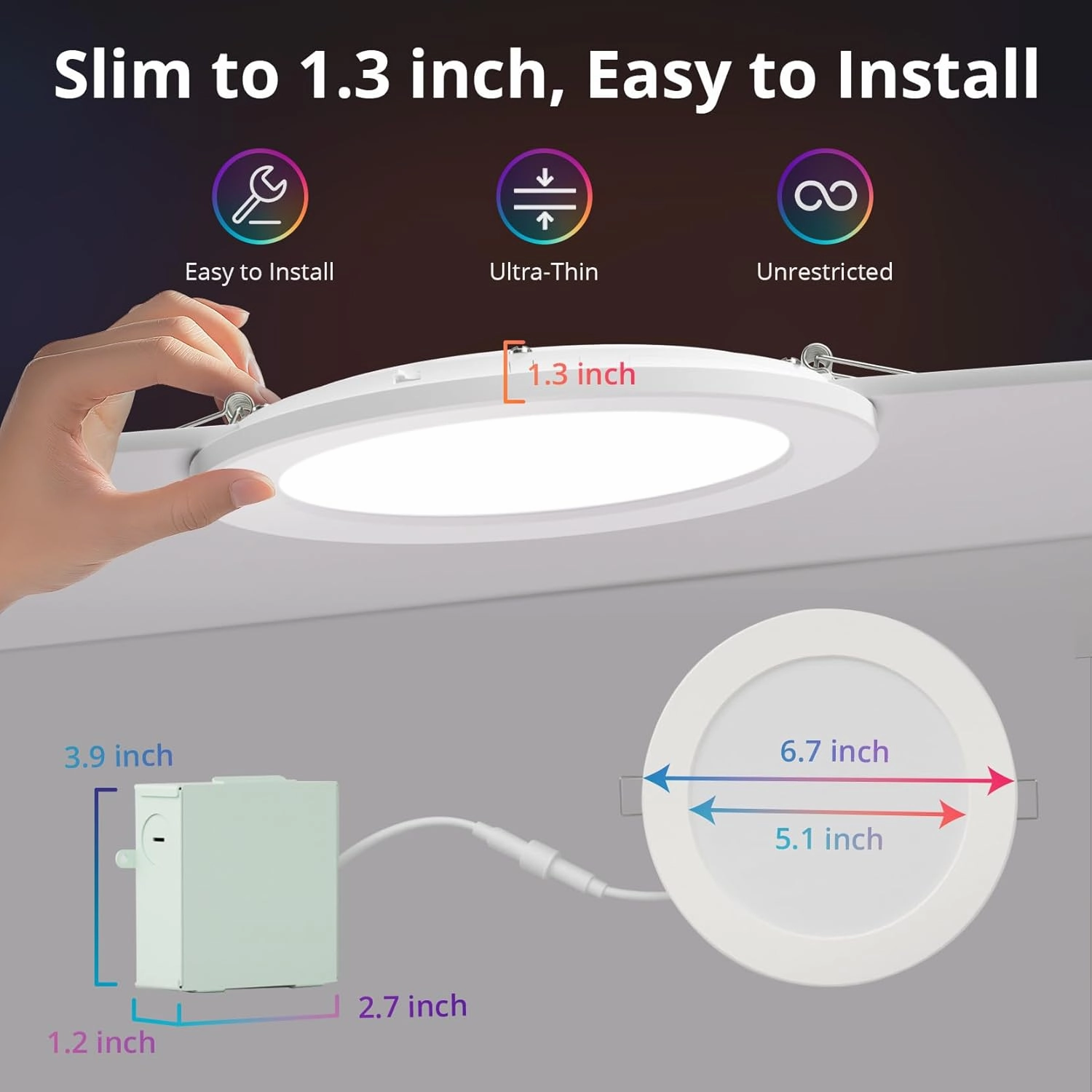 12W Smart Recessed Downlights 6 Inch, RGBCW Wi-Fi LED Retrofit Light, Compatible with Alexa/Google Assistant, Sync to Music Mode & Multiple DIY Scene Mode with Junction Box, 6 Pack