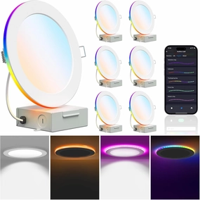 12W Smart Recessed Downlights 6 Inch, RGBCW Wi-Fi LED Retrofit Light, Compatible with Alexa/Google Assistant, Sync to Music Mode & Multiple DIY Scene Mode with Junction Box, 6 Pack