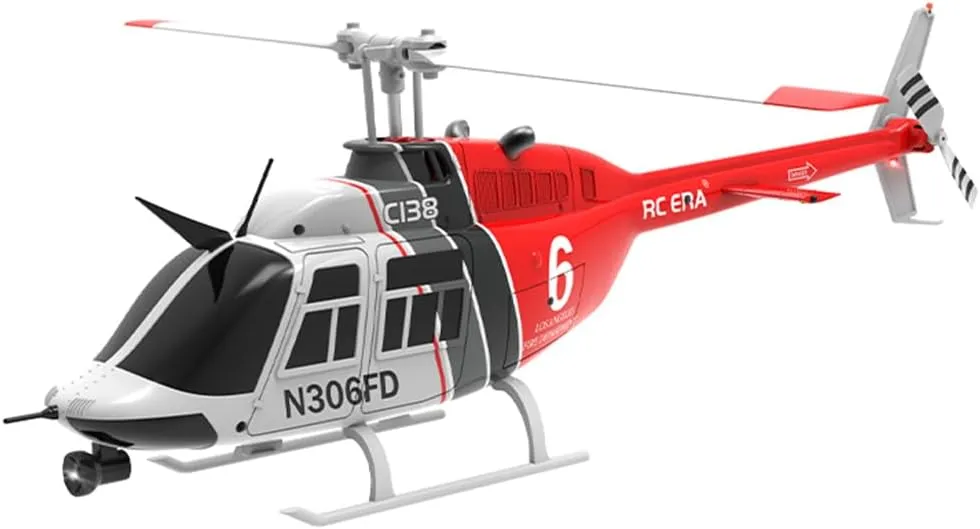 1/30 Scale RC ERA C138 Bell 206 RC Helicopter for Adult, 2.4G 6CH No Aileron Helicopter with Altitude Hold 6-axis Gyroand Optical Flow Positioning (Red Black White/1 Battery)