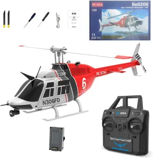 1/30 Scale RC ERA C138 Bell 206 RC Helicopter for Adult, 2.4G 6CH No Aileron Helicopter with Altitude Hold 6-axis Gyroand Optical Flow Positioning (Red Black White/1 Battery)