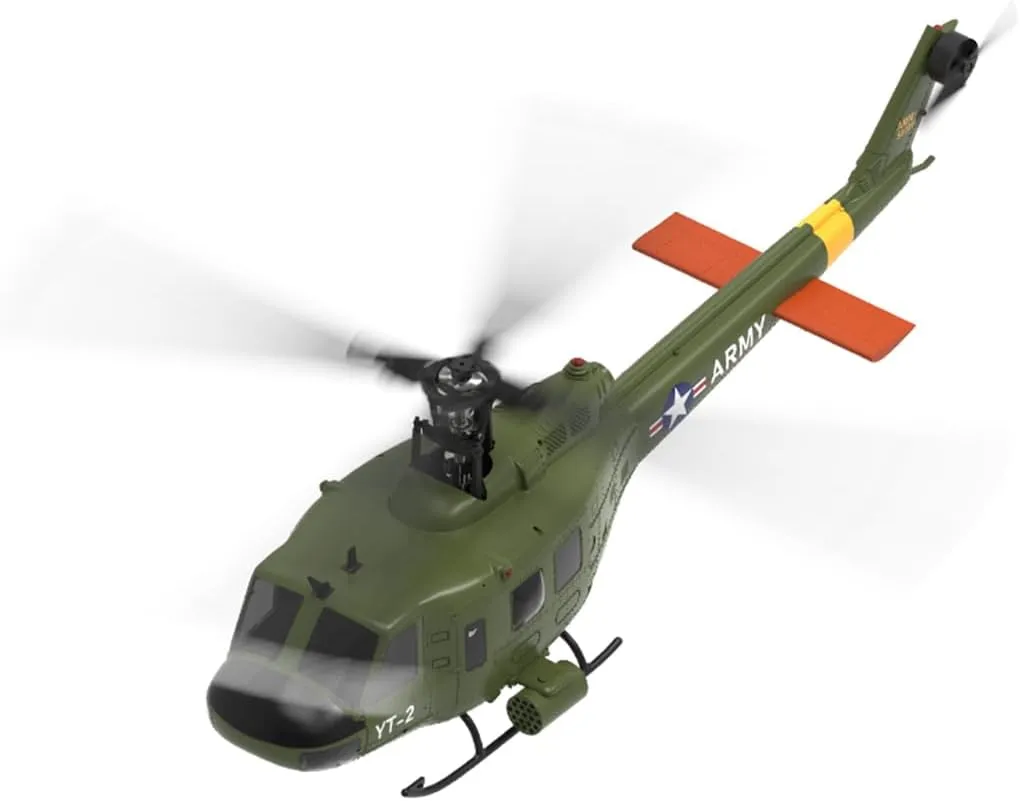 1/34 Scale UH-1 Huey 2.4G 6CH Brushless Direct-Drive 3D/6G Flybarless RC Helicopter Model with Optical Flow Positioning, RC Military Helicopter Gift for Adults (RTF Version)