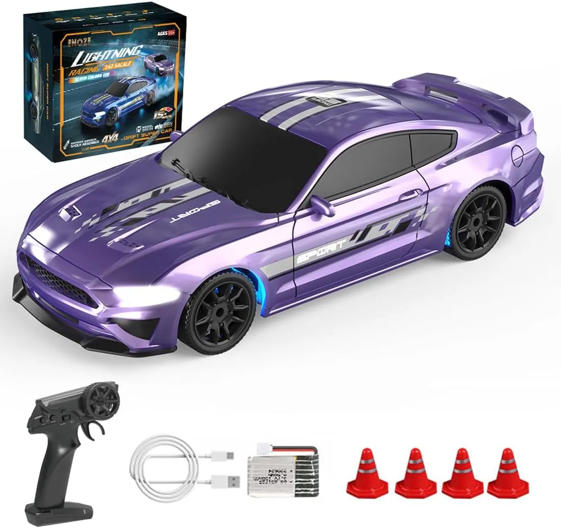 1/43 Scale RC Car for Adults, 2.4G 4WD Full Proportional Control RC Drift Car with LED Lights, RC Racing Toy for Hobbyist