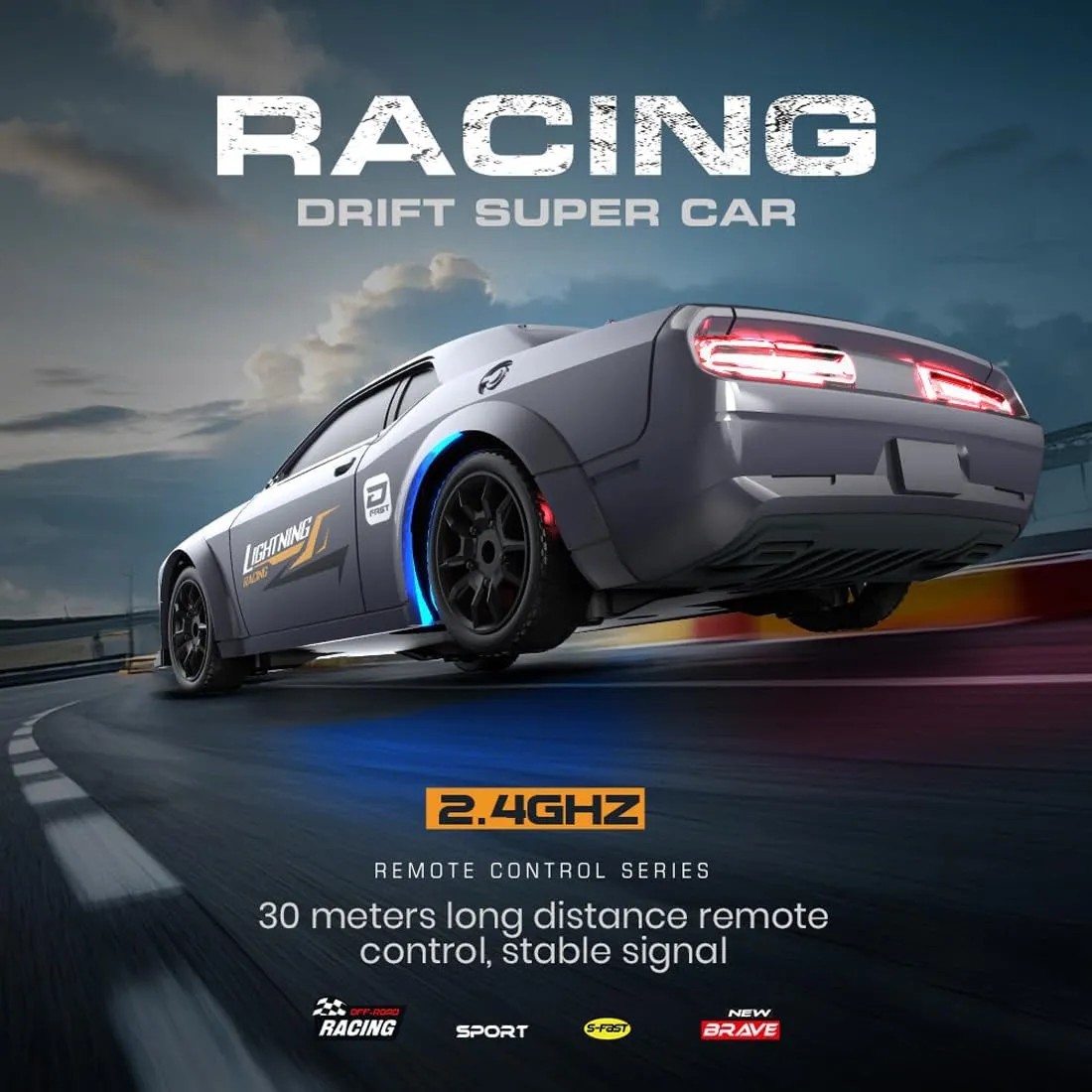 1/43 Scale RC Car for Adults, 2.4G 4WD Full Proportional Control RC Drift Car with LED Lights, RC Racing Toy for Hobbyist