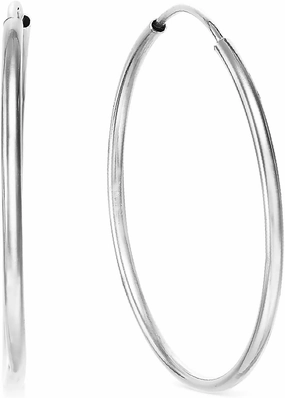 14k White Gold Endless Earrings Round Slim Flexible Thin Continuous Real 14-karat Gold Hoops