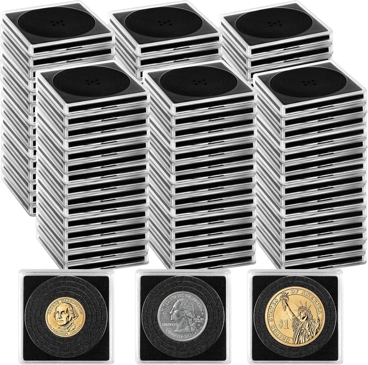 160 Pcs Adjustable Acrylic Coin Collection Cases with Sponges, Coin Snap Holder, Silver Dollar Protection Cases for Collectors, Coin Dollar Collection Supplies(20mm-40mm)