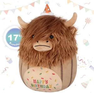 17 inch Happy Birthday Highland Cow Stuffed Animal Plush Pillow, Soft Cow Plushie Room Decor, Cute Birthday Gift