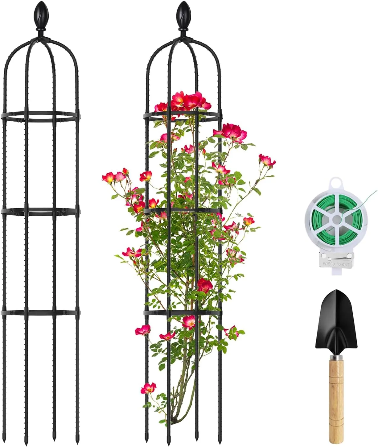 2 Pack 5Ft Tall Garden Obelisk Trellis for Climbing Plants Outdoor, Rustproof Plant Trellis Garden Tower Trellis for Potted Plant Climbing, Flowers Vegetable Cucumber Trellis