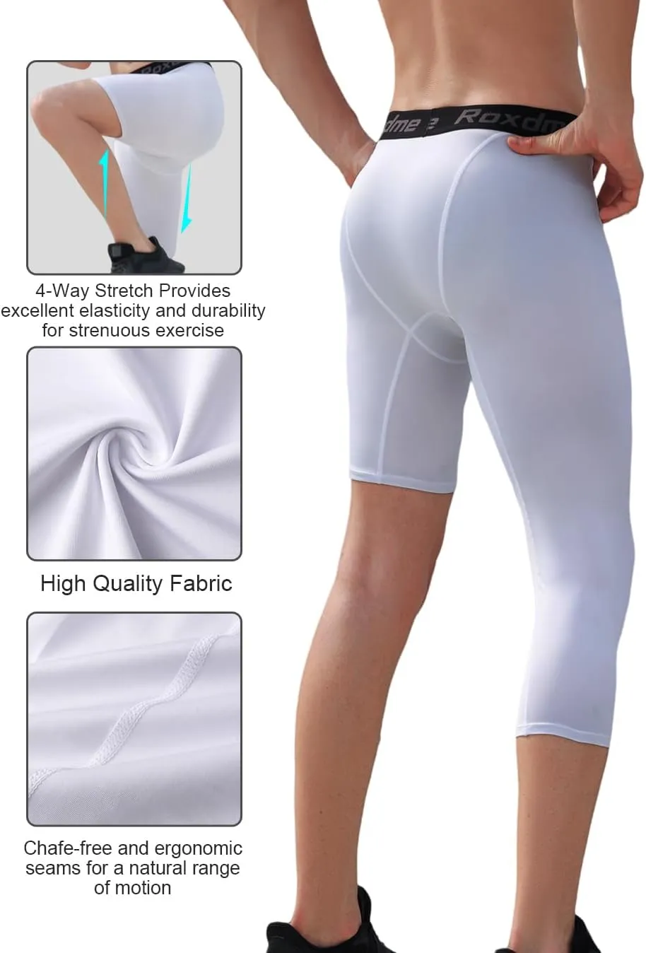 2 Pack Men's 3/4 One Leg Compression Capri Tights Pants Basketball Athletic Running