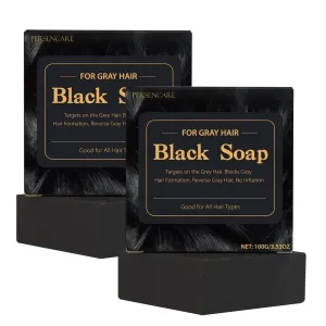 2 Pcs Herbal Black Soap for Gray Hair Reverse, Fo Ti Castor Oil for Hair Darkening & Thickening, Men & Women Hair Growth Grey Cover Shampoo Bar, Natural Polygonum Multiforum Reducing Hair Loss