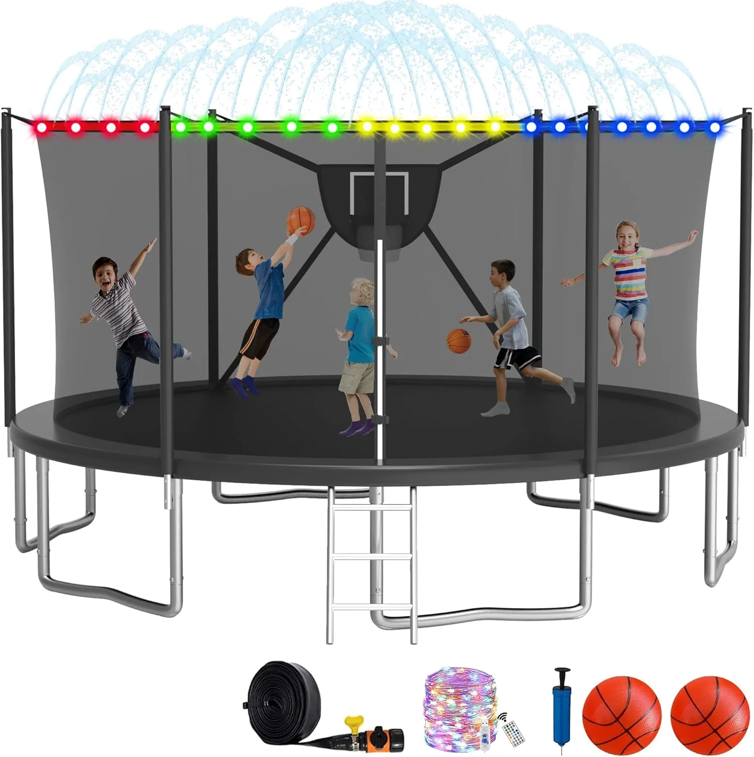 2024 Upgrade 1200LBS Outdoor Tranpoline for Kids and Adults 【Easy to Install & Built to Last】, 12FT Recreational Tranpolines with Net, Basketball Hoop and Ladder, ASTM Approved