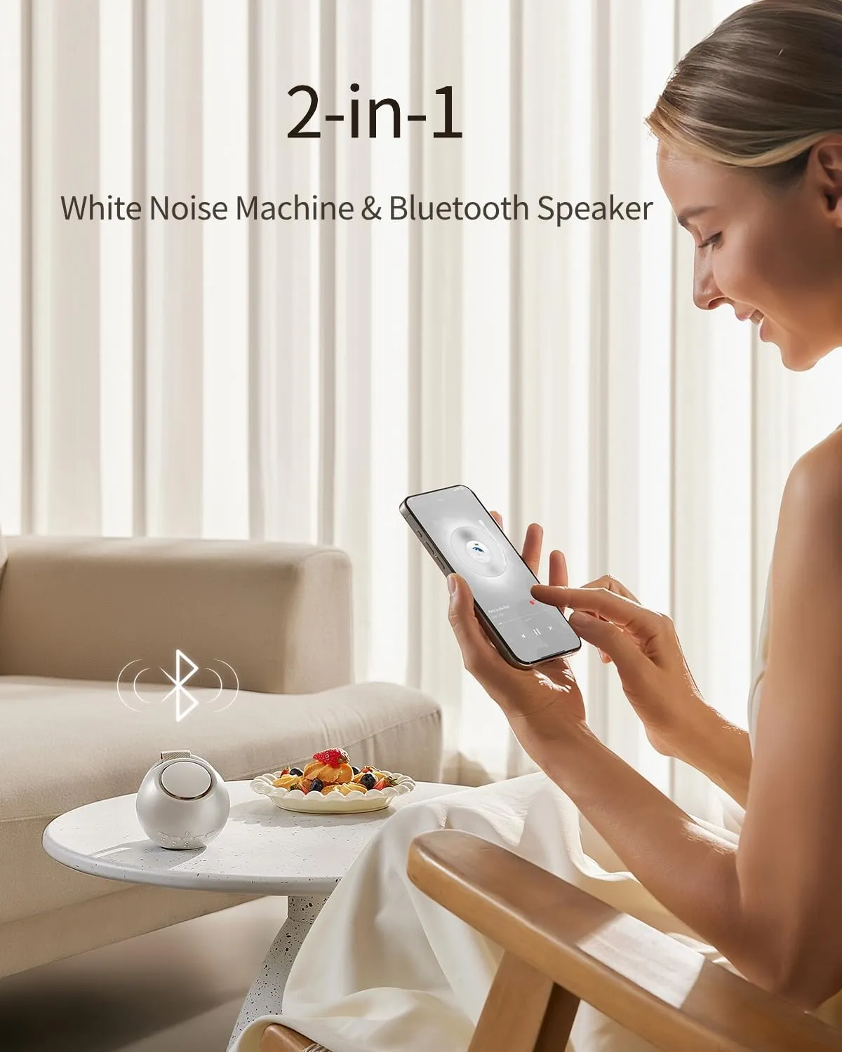 2025 Mom's Choice Awards, Portable Sound Machine for Baby Adult, Smart Cry Detection, 18 Soothing Sound, Bluetooth Rechargeable White Noise Machine for Home Office Travel, Nursery Light, Gray