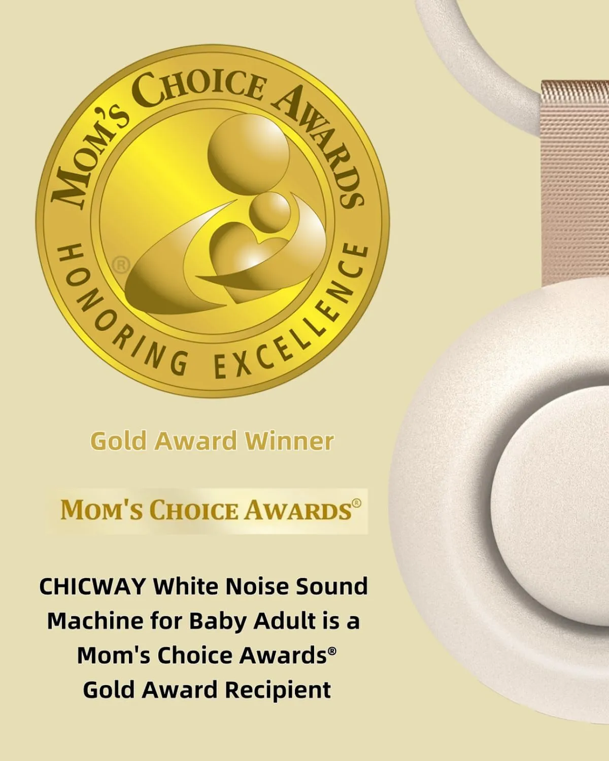 2025 Mom's Choice Awards, Portable Sound Machine for Baby Adult, Smart Cry Detection, 18 Soothing Sound, Bluetooth Rechargeable White Noise Machine for Home Office Travel, Nursery Light, Gray
