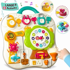 2025 New Montessori Busy Board Sensory Toys for Toddlers 1-3, 13 Activity Music & Led Light Up Montessori Toys for 2  Year Old, Birthday Gifts for Toddlers, Travel Toys for 2 Year Old