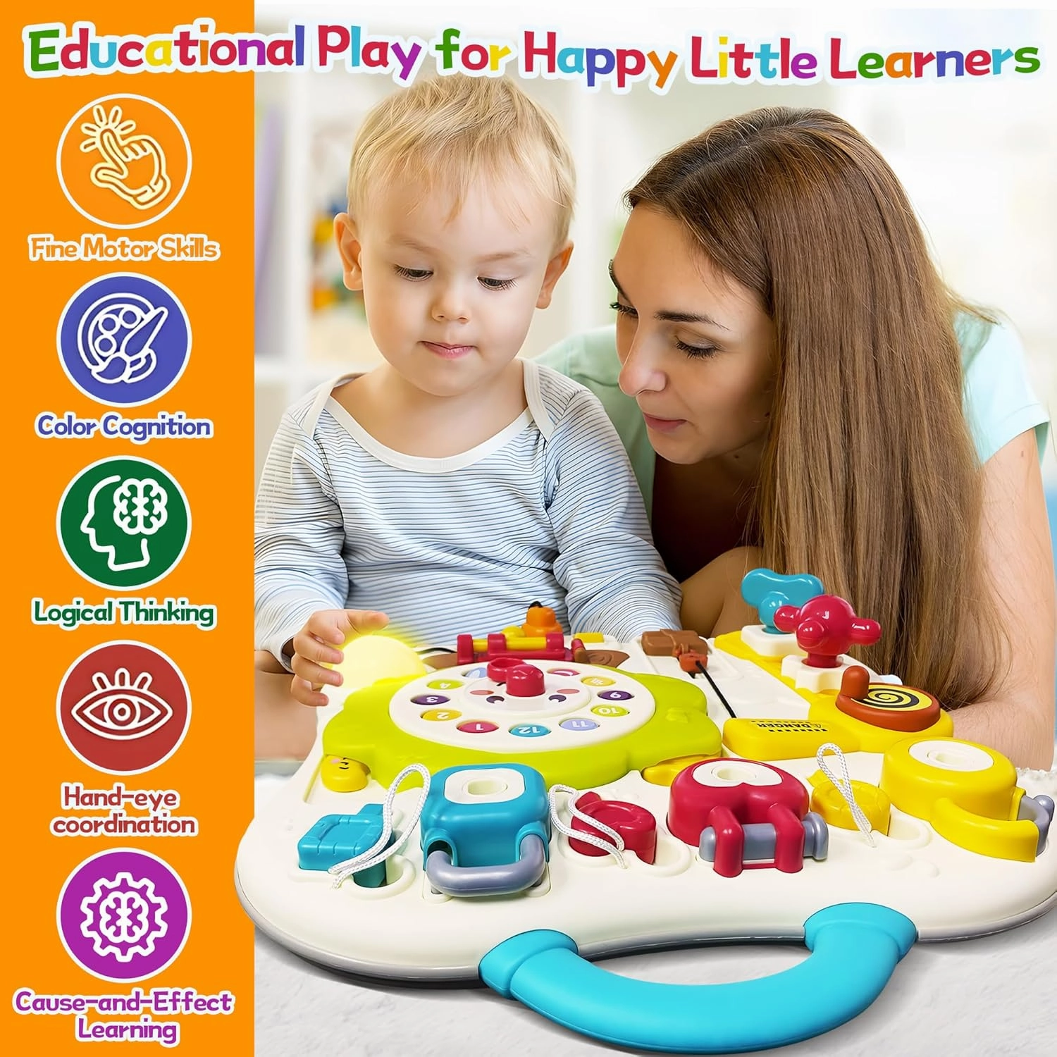 2025 New Montessori Busy Board Sensory Toys for Toddlers 1-3, 13 Activity Music & Led Light Up Montessori Toys for 2  Year Old, Birthday Gifts for Toddlers, Travel Toys for 2 Year Old