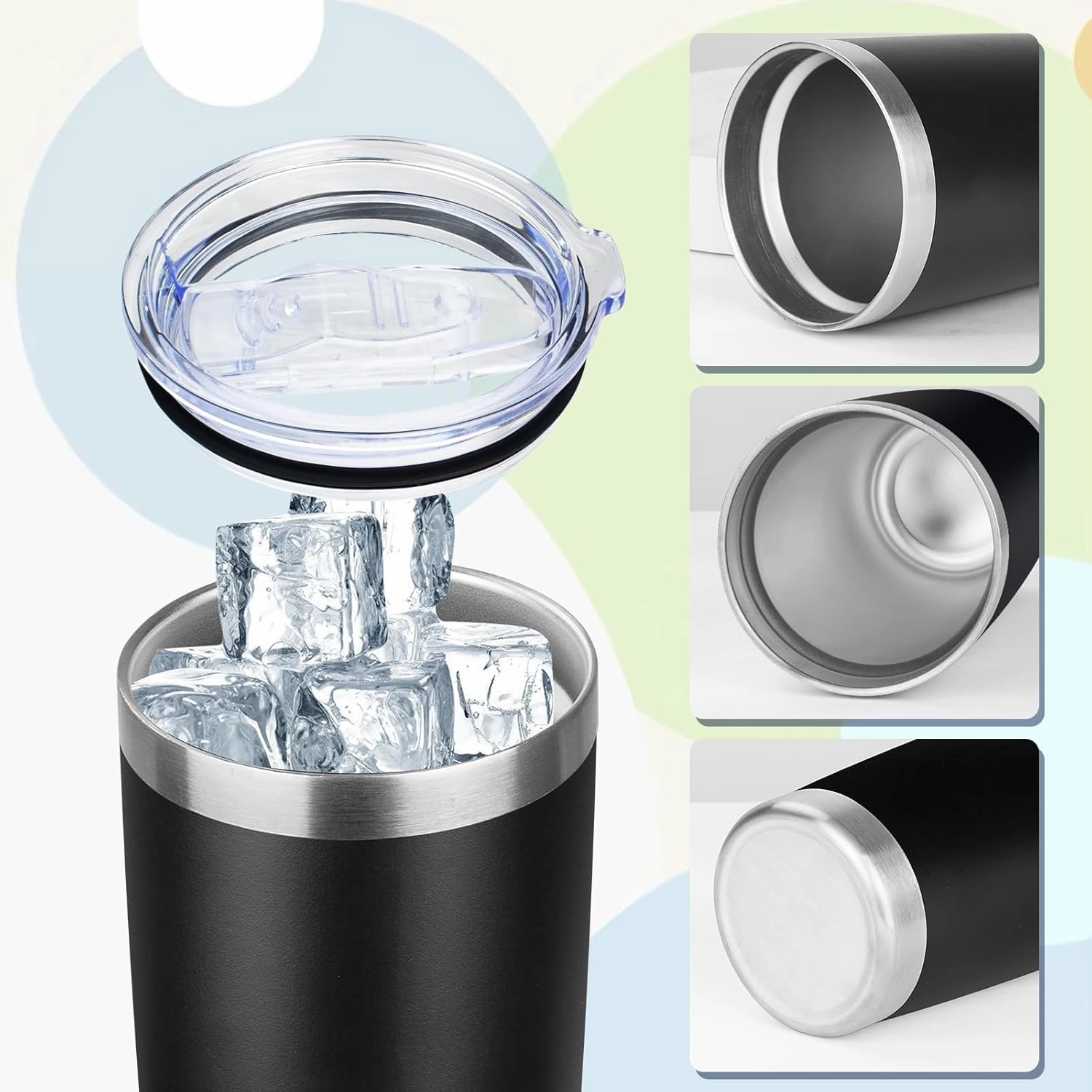 20oz Tumbler with Lid Stainless Steel Insulated Tumblers Travel Coffee Tumbler Bulk Double Wall Vacuum Insulated Water Cup Christmas Gifts for Women Men Her Him Home Office (Black, 6pack)