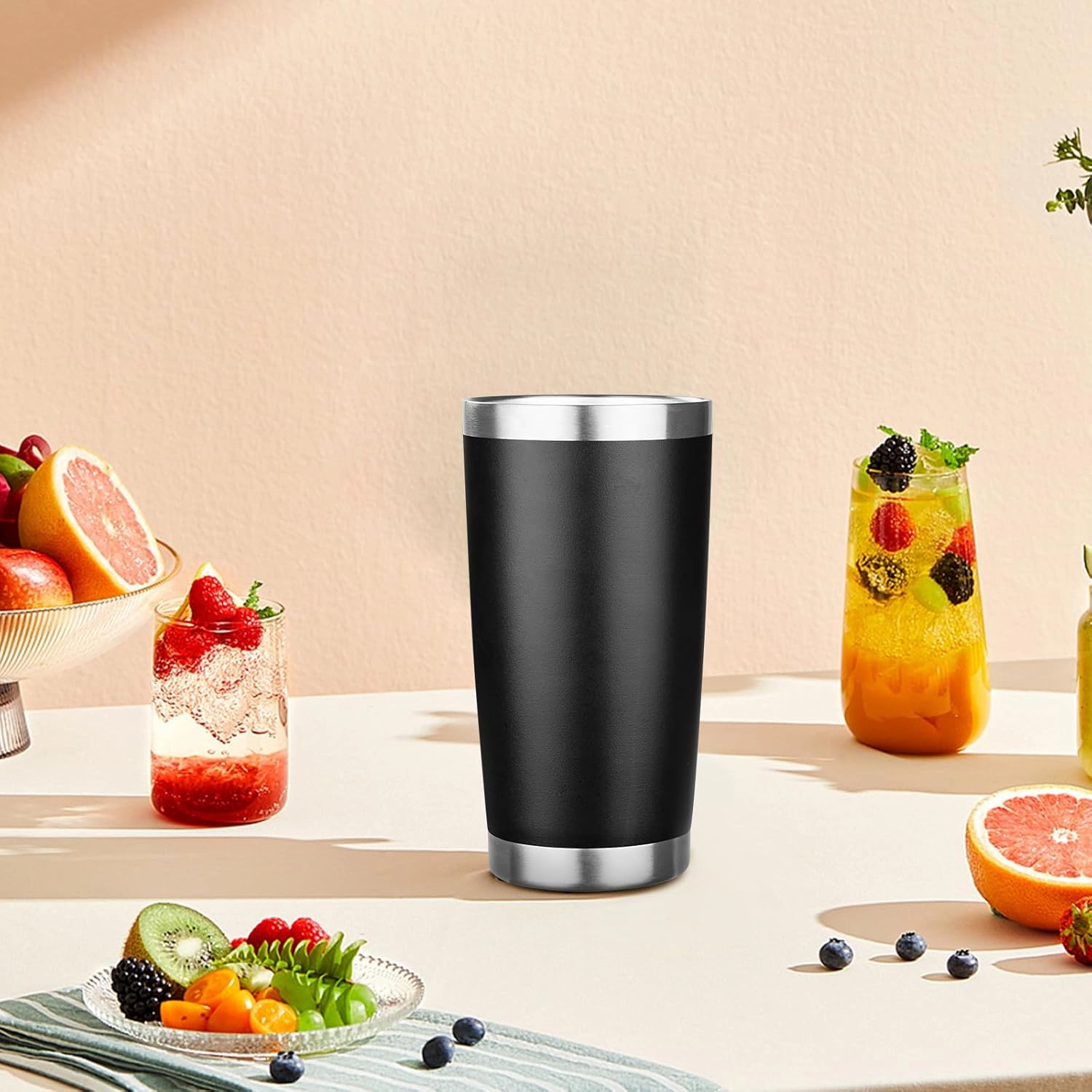 20oz Tumbler with Lid Stainless Steel Insulated Tumblers Travel Coffee Tumbler Bulk Double Wall Vacuum Insulated Water Cup Christmas Gifts for Women Men Her Him Home Office (Black, 6pack)