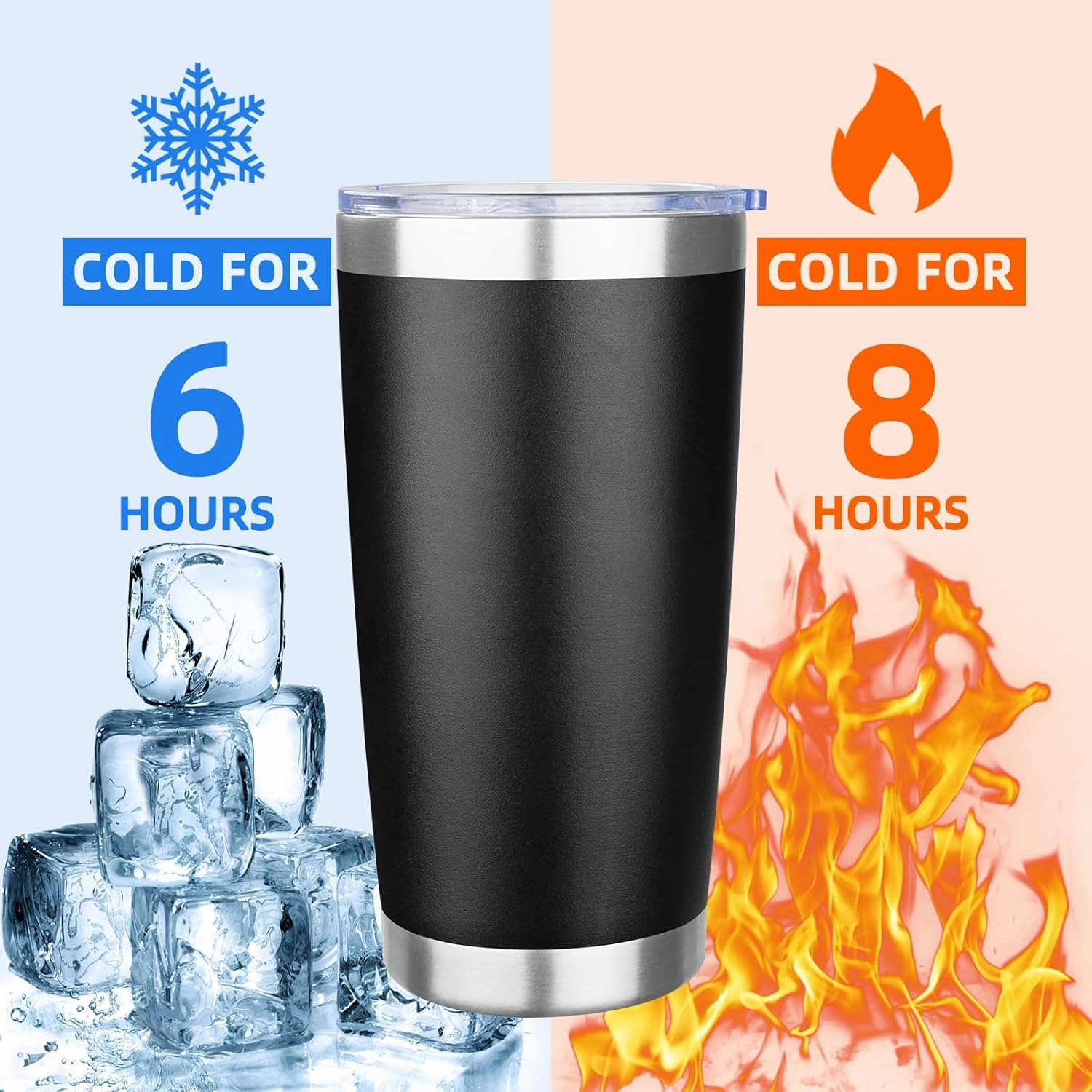 20oz Tumbler with Lid Stainless Steel Insulated Tumblers Travel Coffee Tumbler Bulk Double Wall Vacuum Insulated Water Cup Christmas Gifts for Women Men Her Him Home Office (Black, 6pack)