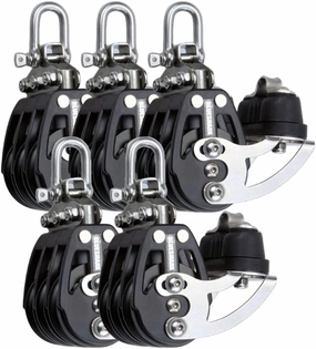 2261-38 mm Fixed Triple Adjustable Cam Aluminum Sailing Block - Max Line: 1/4” (6 mm), Safe Working Load (SWL): 1700 lbs, Breaking Load: 3700 lbs (5-Pack)