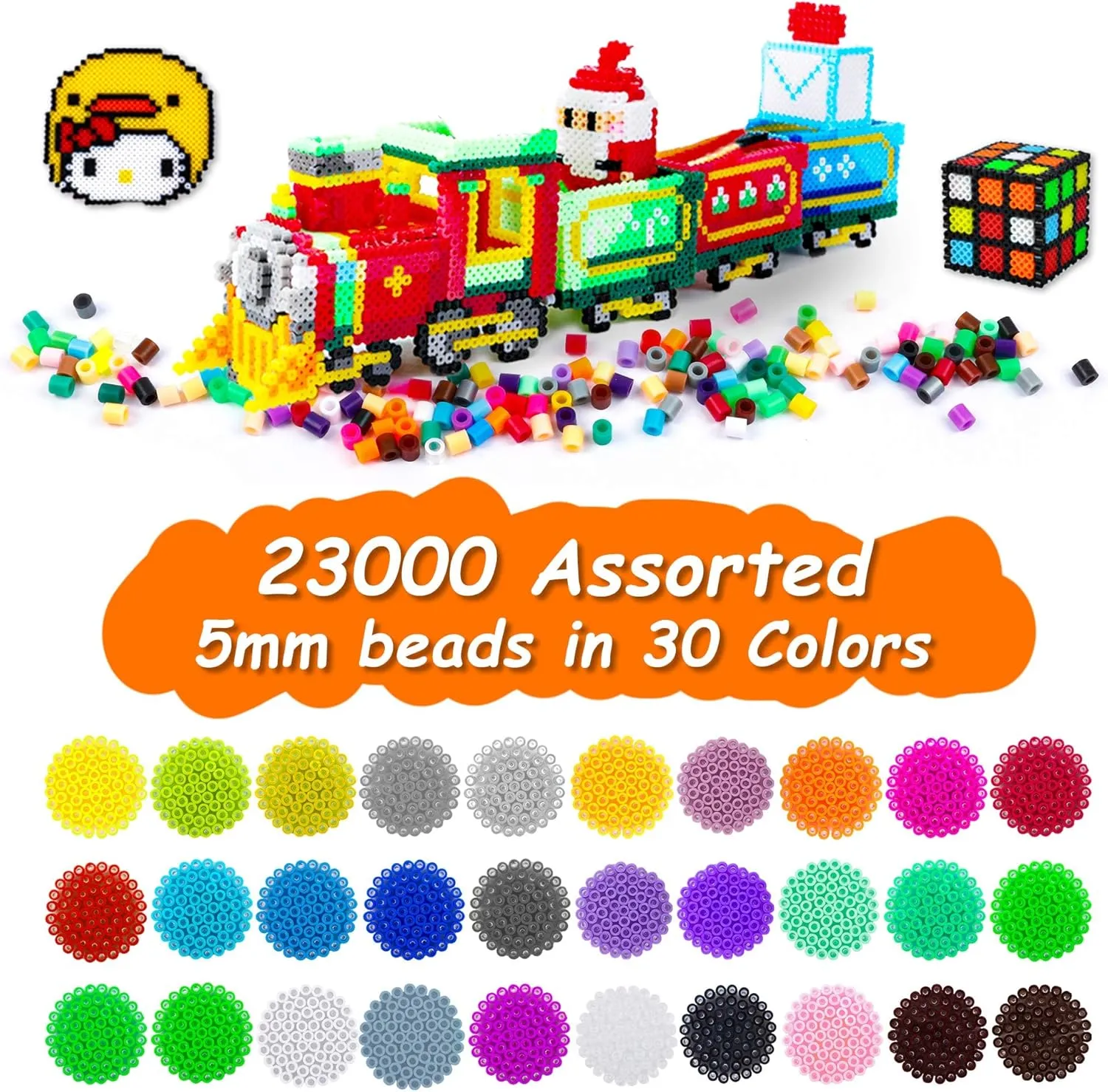23,000 pcs Fuse Beads Kit for Kids Crafts, 30 Colors Iron Beads Set with 3 Pegboards, 5 Ironing Paper, 10 Patterns, Gifts for Birthday Christmas, Multicolor 5mm Melty Beads Bulk Refill Kit by Inscraft