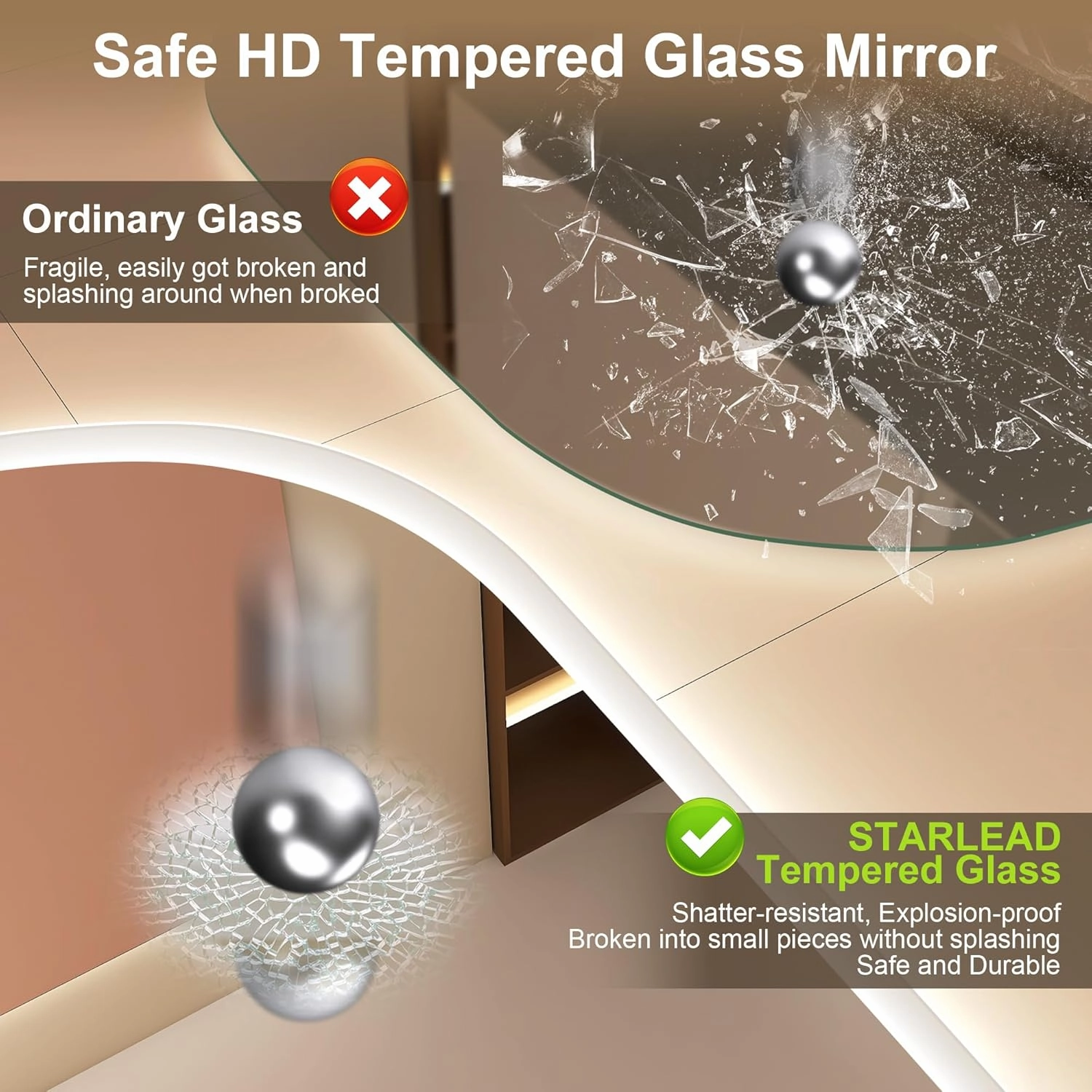 24"x36" LED-Bathroom-Mirror-with-Lights, Wall-Mounted with Bluetooth Speaker, Anti-Fog, 3 Color Temperature, Dimmable Brightness, Waterproof, Tempered Glass, Frontlit & Backlit, Oval
