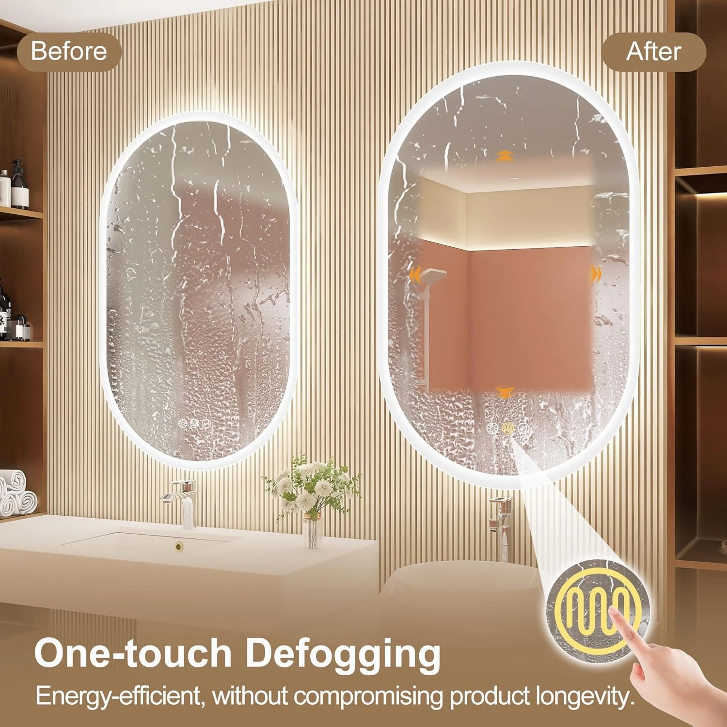 24"x36" LED-Bathroom-Mirror-with-Lights, Wall-Mounted with Bluetooth Speaker, Anti-Fog, 3 Color Temperature, Dimmable Brightness, Waterproof, Tempered Glass, Frontlit & Backlit, Oval