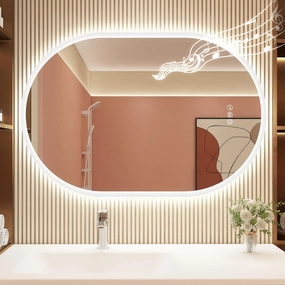 24"x36" LED-Bathroom-Mirror-with-Lights, Wall-Mounted with Bluetooth Speaker, Anti-Fog, 3 Color Temperature, Dimmable Brightness, Waterproof, Tempered Glass, Frontlit & Backlit, Oval