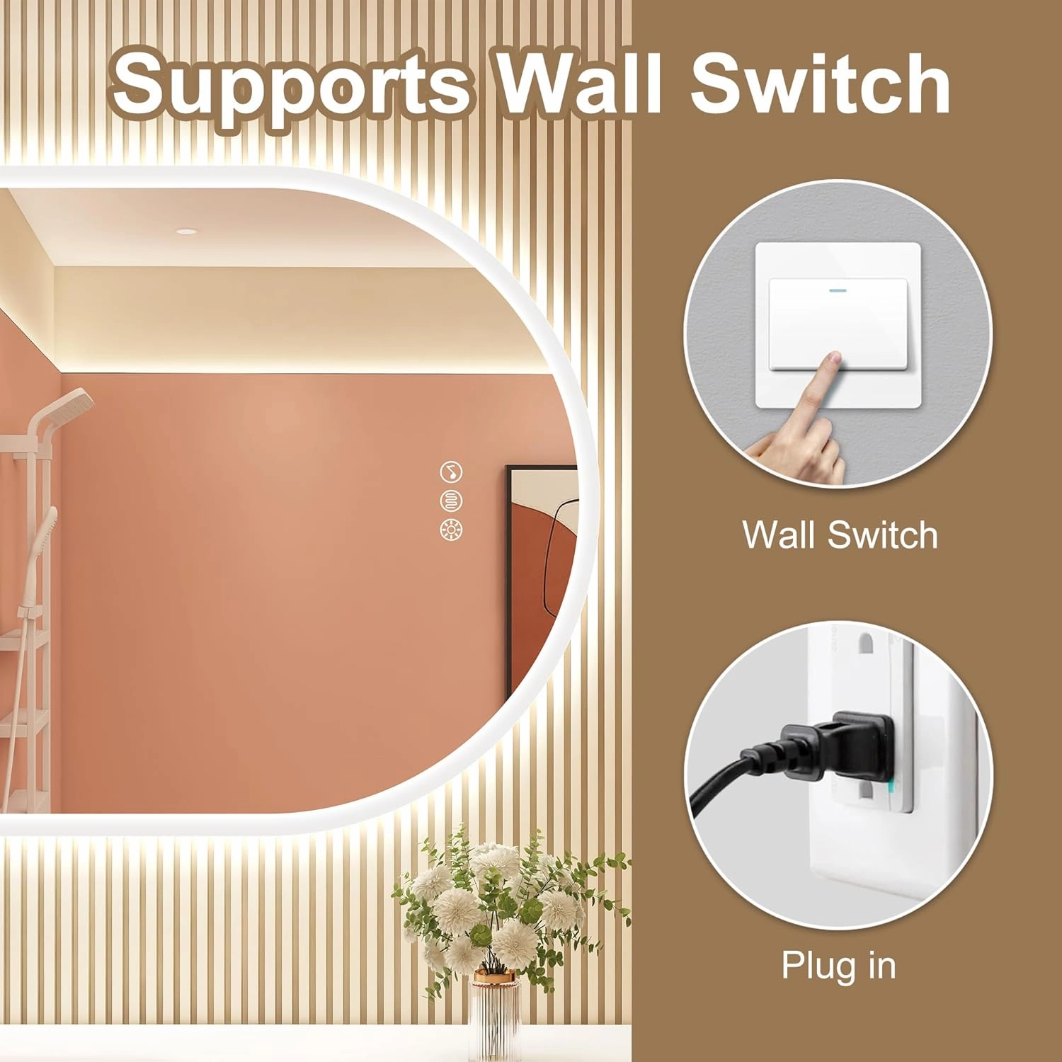 24"x36" LED-Bathroom-Mirror-with-Lights, Wall-Mounted with Bluetooth Speaker, Anti-Fog, 3 Color Temperature, Dimmable Brightness, Waterproof, Tempered Glass, Frontlit & Backlit, Oval