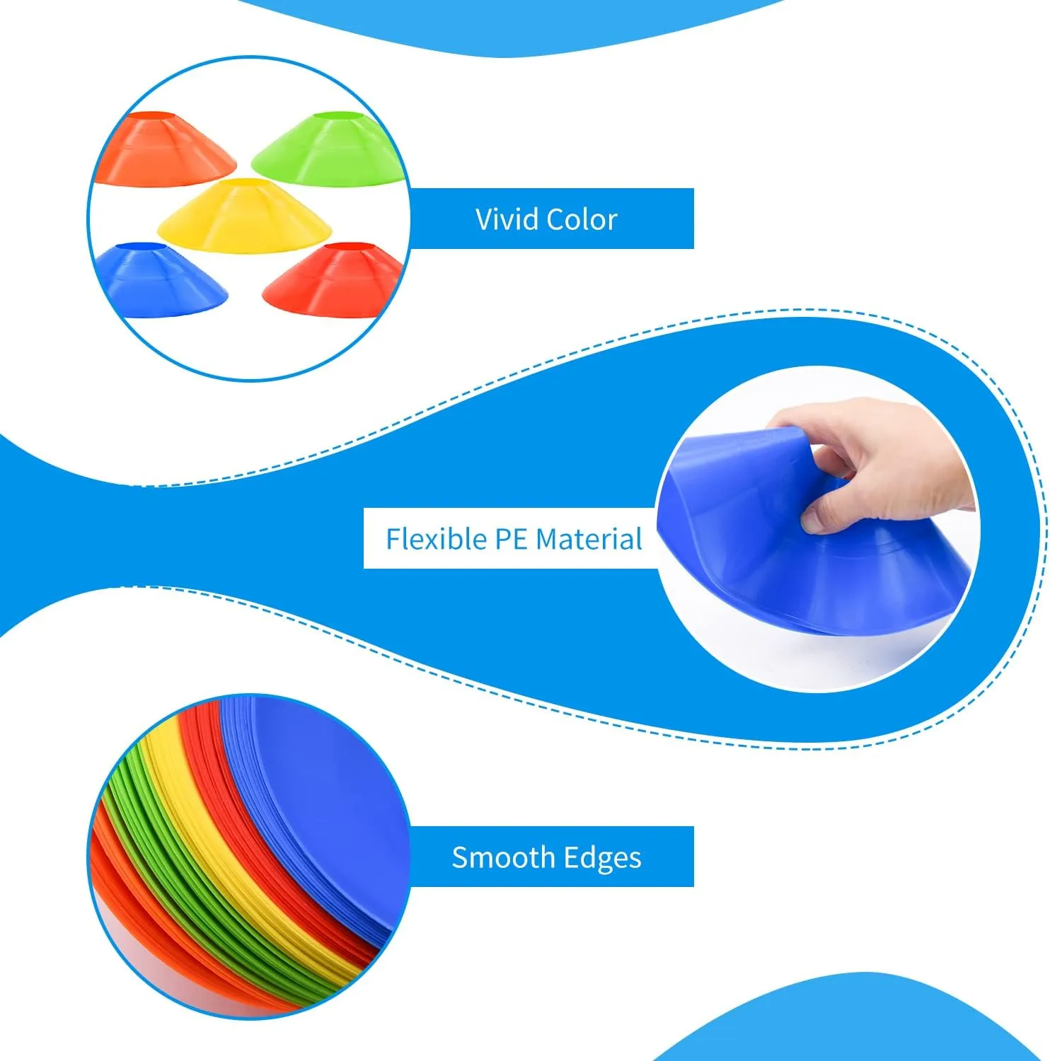25/50/100/200 Pack Disc Cones, Agility Soccer Cones with Carry Bag and Holder, Soccer Cones for Sports Training, Football, Soccer, Basketball, Coaching, Practice Equipment, 5 Color