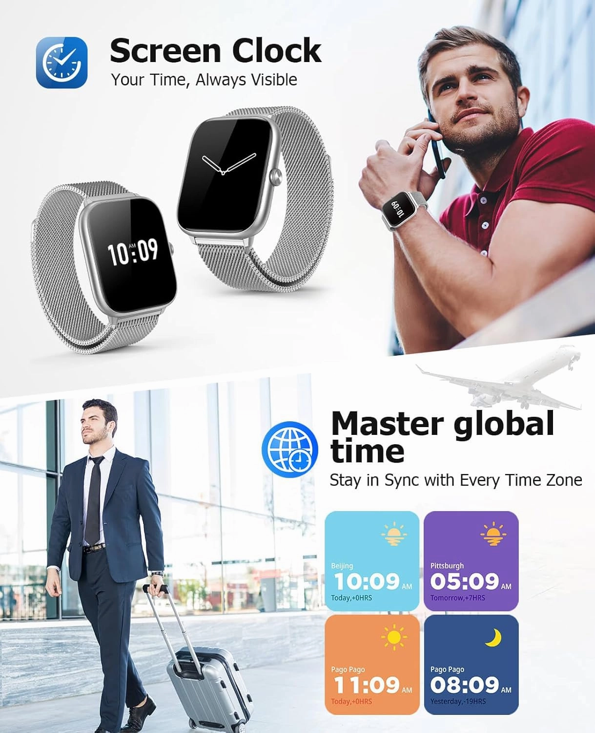 2.06" AMOLED Smart Watches with Bluetooth Call, 118 Sports Modes, Fitness Activity Tracker for Men Women, Heart Rate Sleep SpO2 and Stress Monitor, IP68 Waterproof, Compatible with Android and iPhone