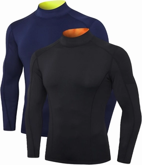 2/3 Pack Men's Compression Shirts Long Sleeve Workout Shirts Mock Turtleneck Athletic Base Layer Active Undershirts Tops