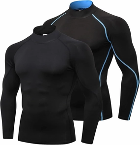 2/3 Pack Men's Compression Shirts Long Sleeve Workout Shirts Mock Turtleneck Athletic Base Layer Active Undershirts Tops
