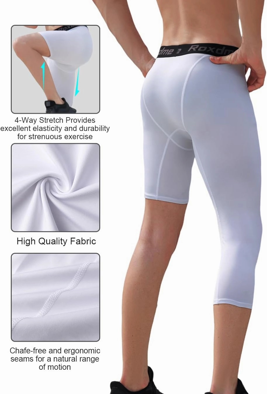 2 Pack Men's 3/4 One Leg Compression Capri Tights Pants Basketball Athletic Running
