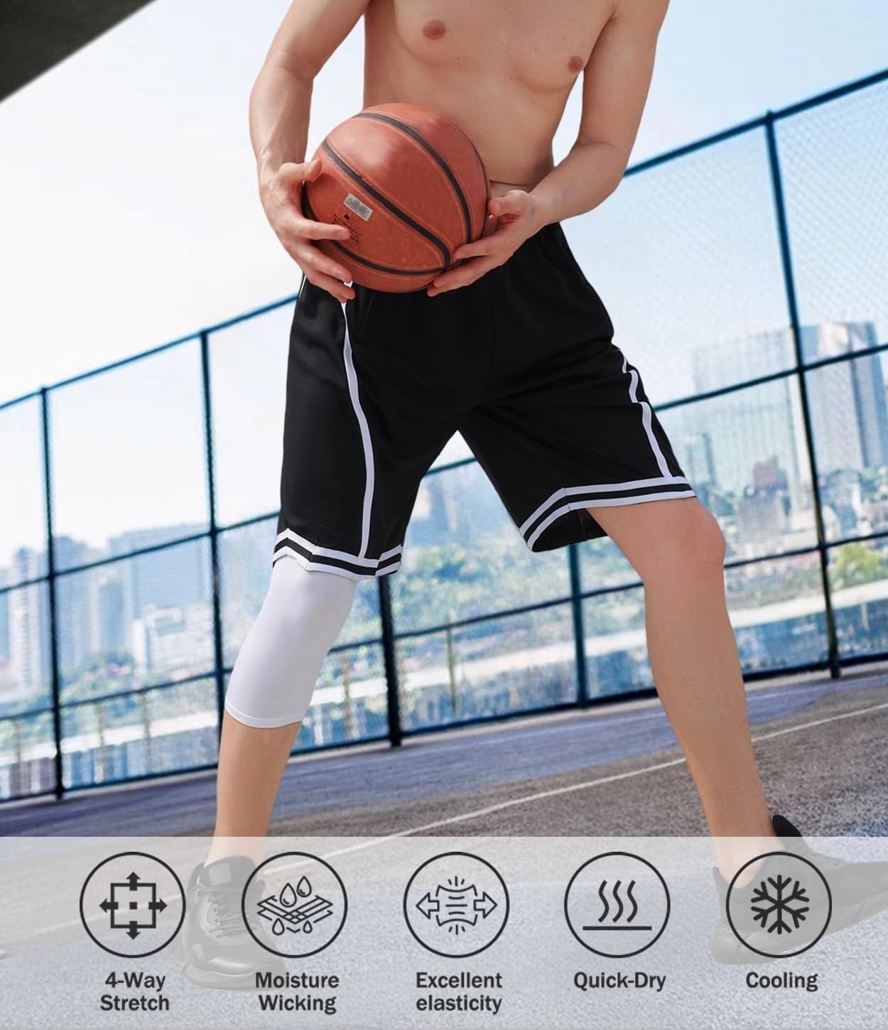 2 Pack Men's 3/4 One Leg Compression Capri Tights Pants Basketball Athletic Running