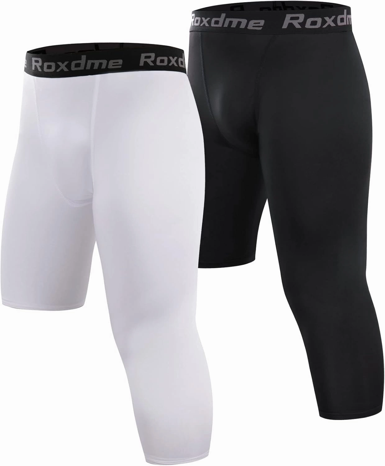 2 Pack Men's 3/4 One Leg Compression Capri Tights Pants Basketball Athletic Running